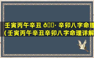 壬寅丙午辛丑 🕷 辛卯八字命理（壬寅丙午辛丑辛卯八字命理详解）